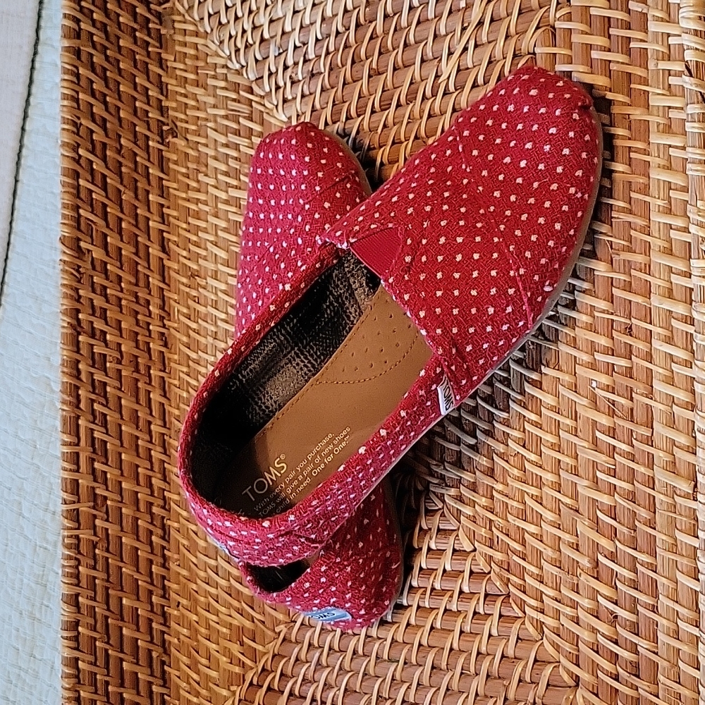 Red and white polka dot Toms